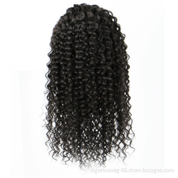 Vigorous High Quality Middle Long Kinky Curly Black Fluffy Heat Resistant Fiber Drawstring Synthetic Ponytail Hair Extension